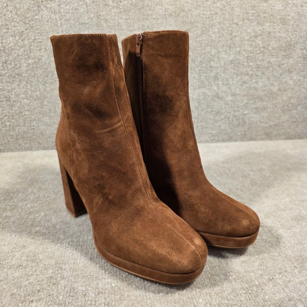 Steve Madden Mainstay Brown Suede Leather Platform Block Heel Ankle Boots 11M